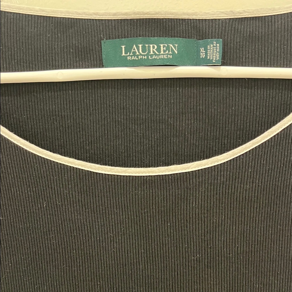 Lauren Ralph Lauren Black Short Sleeve Tee with White Piping - Picture 2 of 5